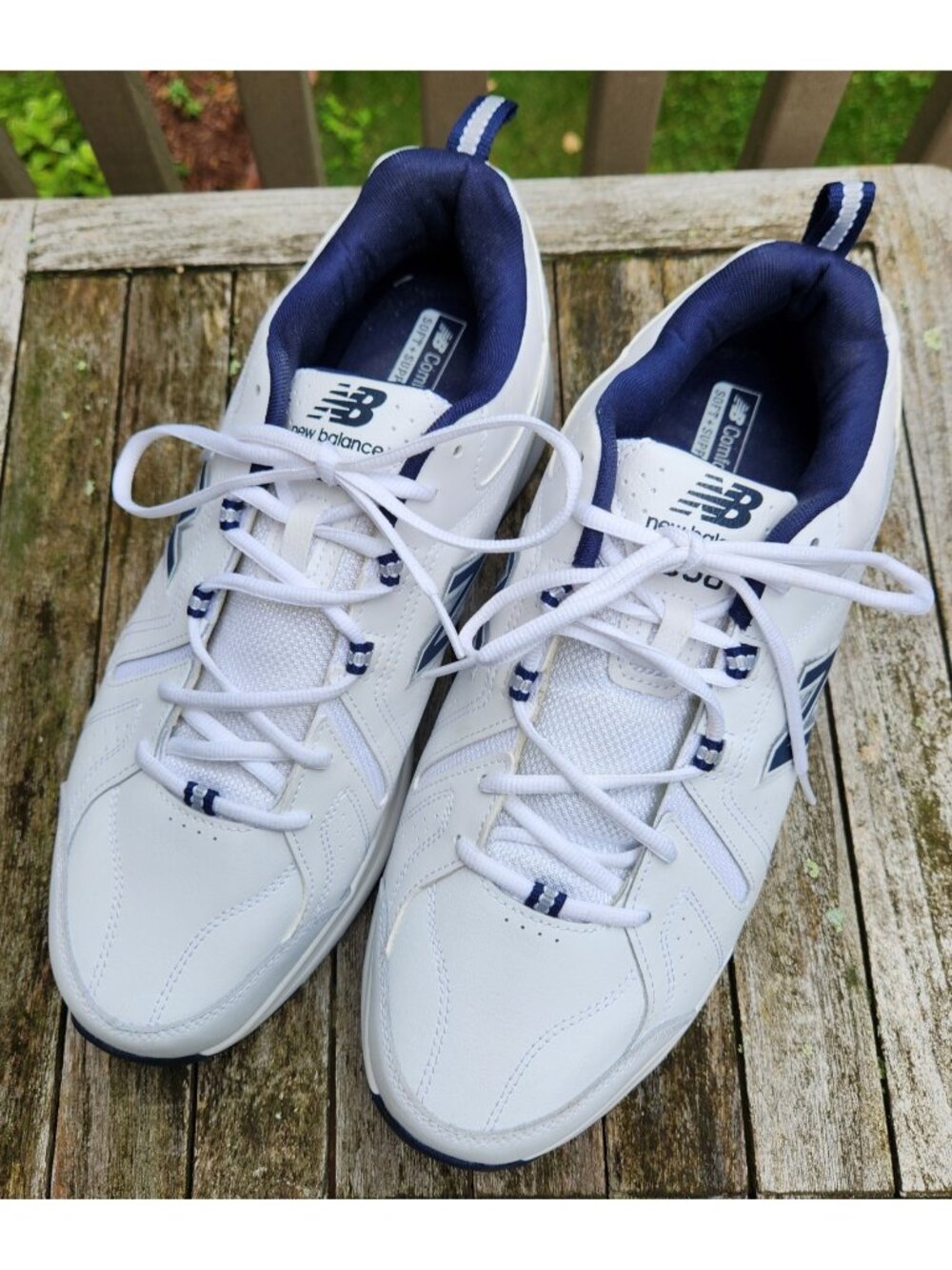 New Balance 608 V5 MX608WN5 White Navy Mens 14 6E Lace Up Leather Sneakers Shoes